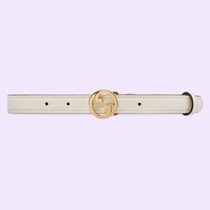 Gucci White Leather Belt with Gold Double G Buckle
